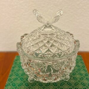 HOFBAUER Crystal Papillon Butterfly Covered Candy Dish With Lid 3 Footed Germany